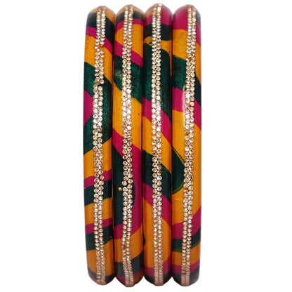 Lac Bangles Set Lahariya Design with Rhinestones Work