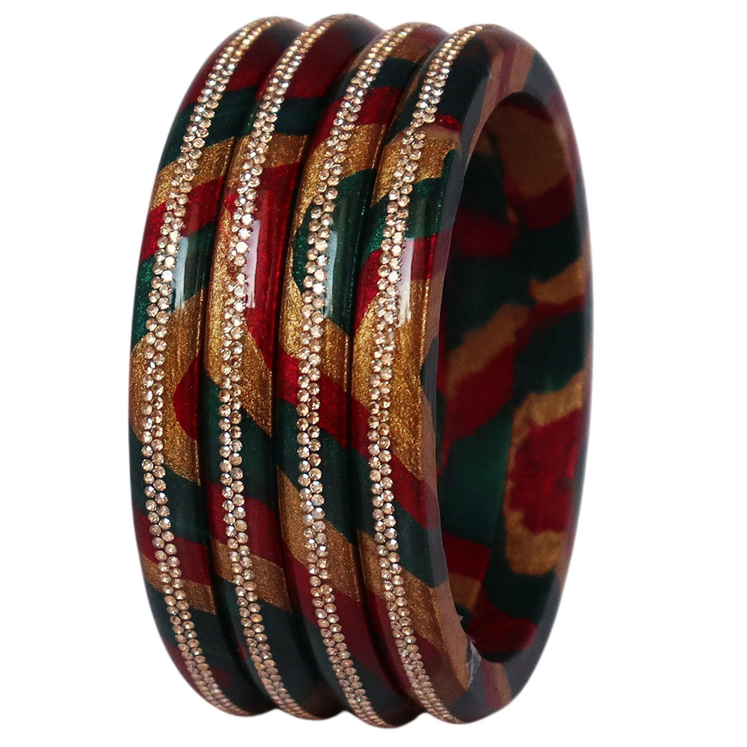 Lac Bangles Set Lahariya Design with Rhinestones Work