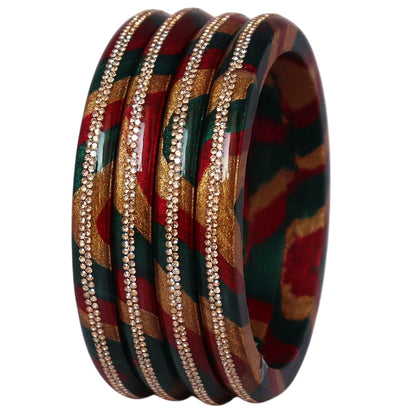 Lac Bangles Set Lahariya Design with Rhinestones Work