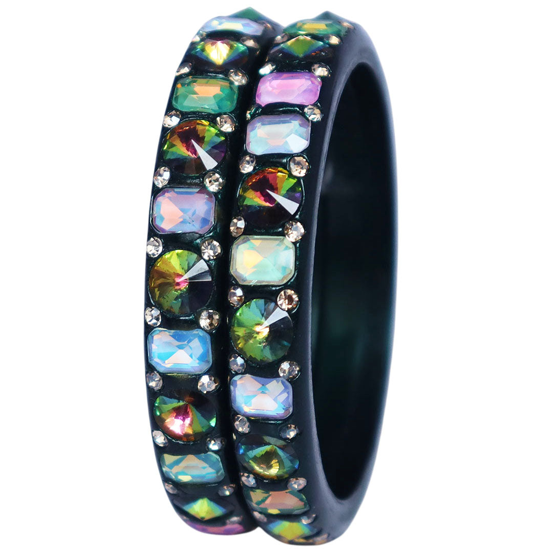 Handcrafted Traditional Rajasthani Lac Bangles for Women with Multicolor AD Stones and Antique Finish