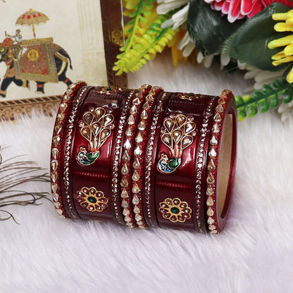 Pure Lac Short Chura Set With Latest Kundan & Peacock Design
