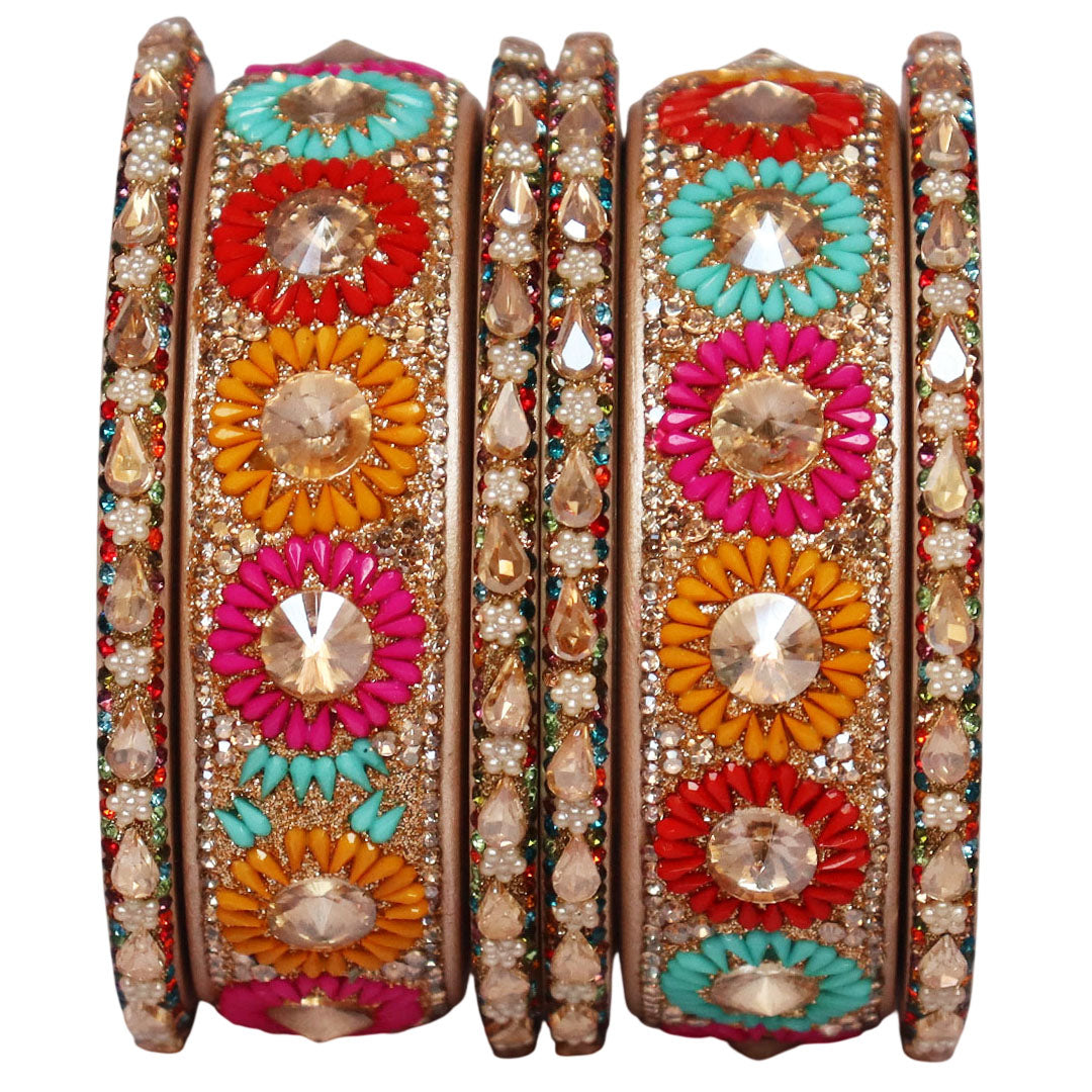 Beautiful Lac Bangles Set with Floral Stone Design for Brides