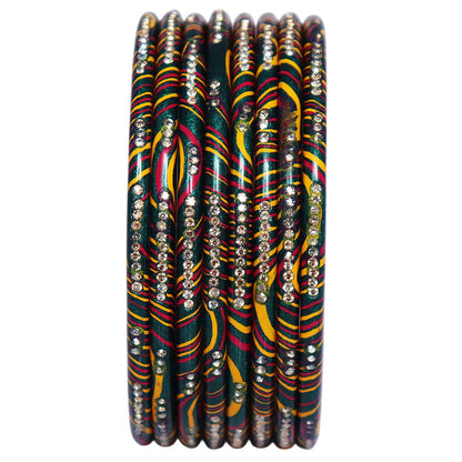 Premium Rajasthani Leheriya Pure Lac Bangles with Glossy Finish and Rhinestone Embellishments