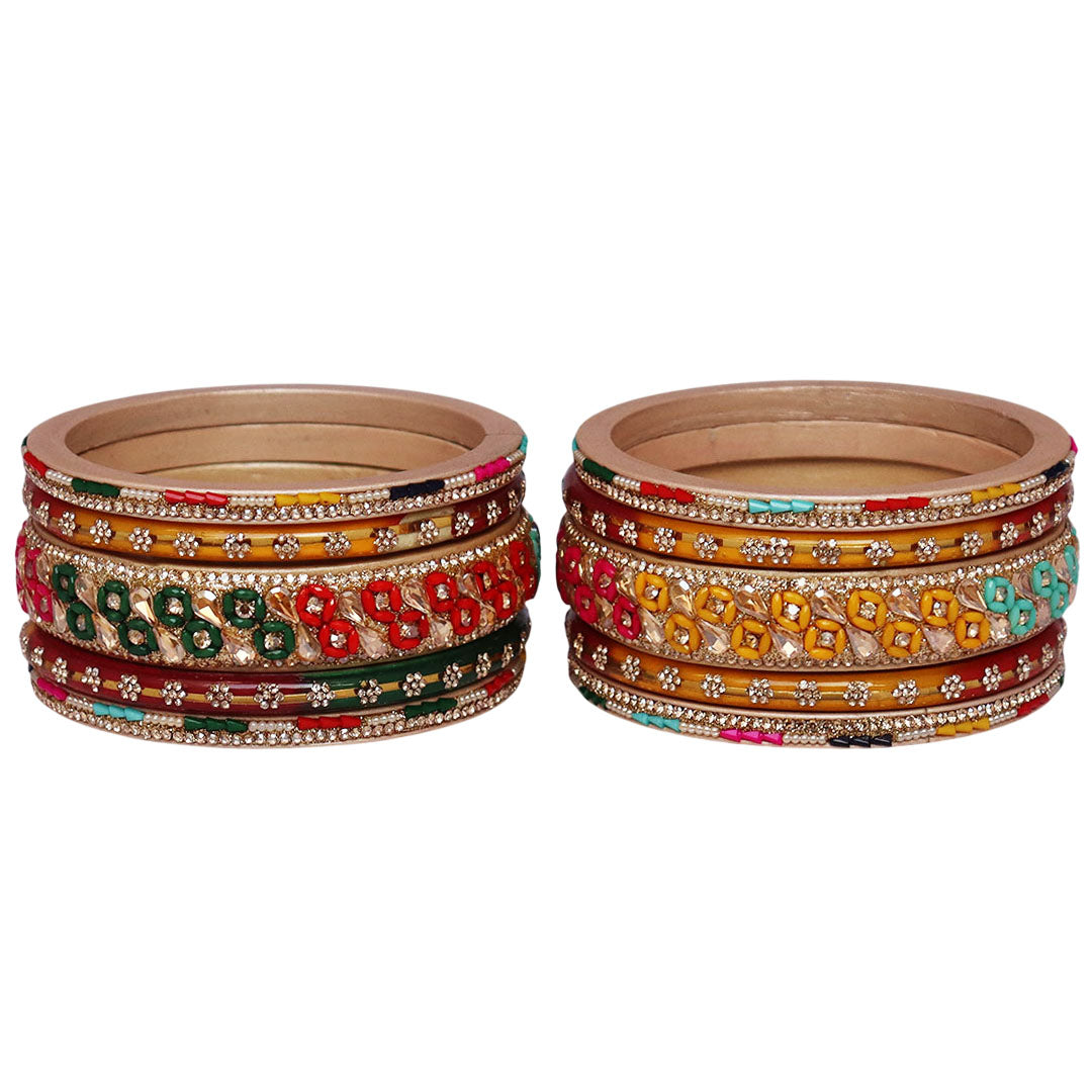 Fancy Jaipuri Lac Short Bangles Set with Kundan & Beads Design