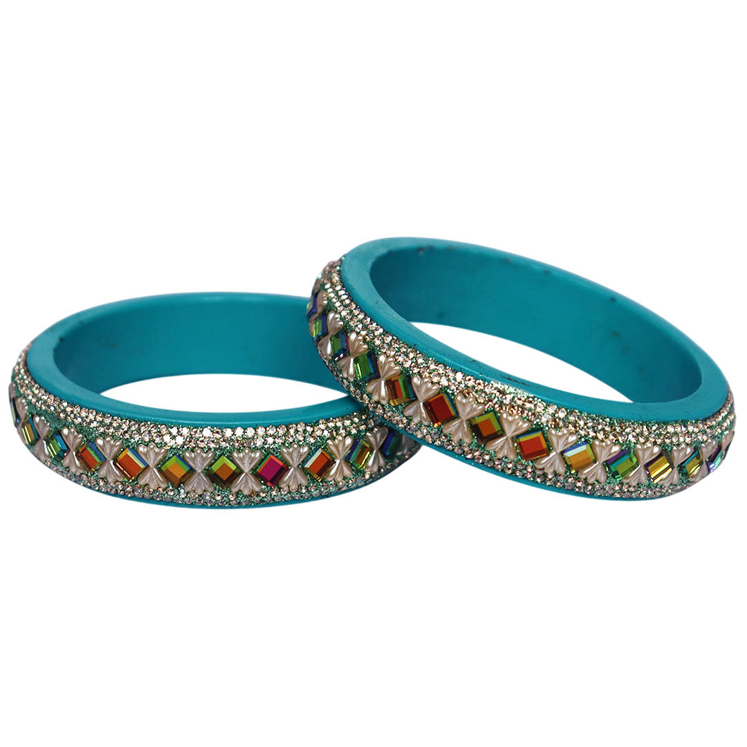 Premium Handmade Lac Kada Bangles for Women with Rainbow Artificial Stone Design – Set of 2