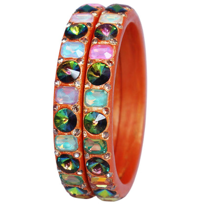 Handmade Rajasthani Lac Bangles with Antique Finish | Multicolor Stone Bangles for Women
