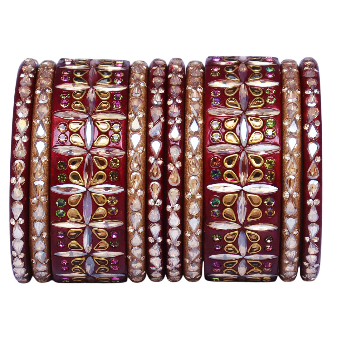 Stylish Short Lac Bangles Set With Latest Kundan-Rhinestones Design