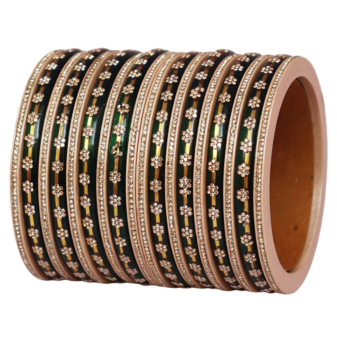 Bridal Rajasthani Lac Bangles Set with Floral Stone Work