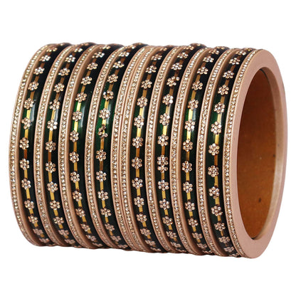 Bridal Rajasthani Lac Bangles Set with Floral Stone Work