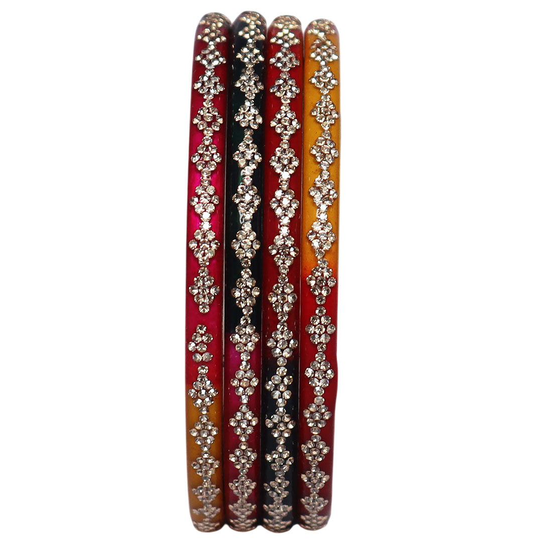 Premium designer red lac bangles for women with rhinestone work