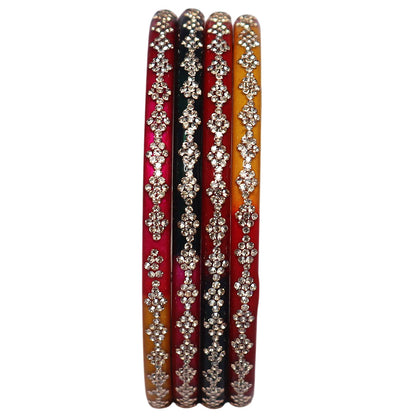 Premium designer red lac bangles for women with rhinestone work
