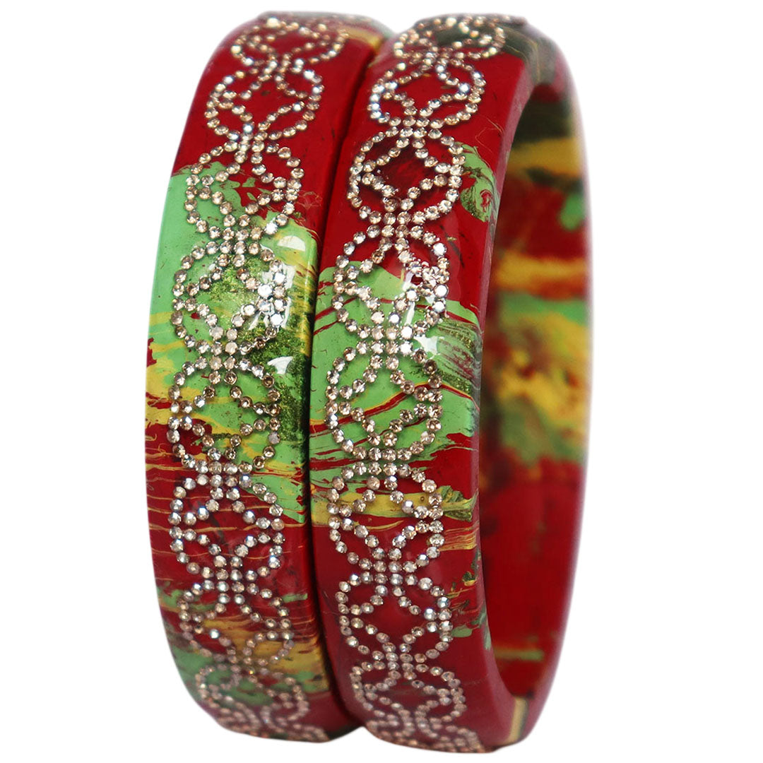 Premium Lac Bangles for Women | Multicolor Marble Finish Rhinestone Traditional Rajasthani Bangles By TAJ BRIDAL STORE