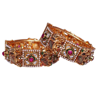 Gold Plated Bracelets Rajwadi Style Elephant Motif Kada