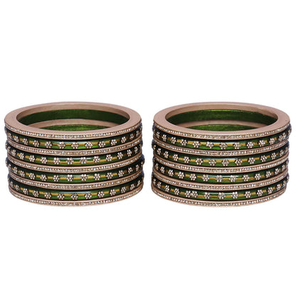 Bridal Rajasthani Lac Bangles Set with Floral Stone Work
