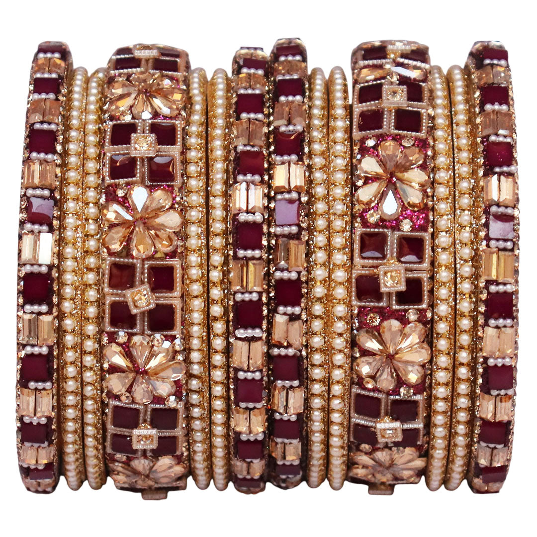 Designer Metal Short Bangles for Wedding with Kundan & Pearl Work