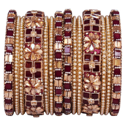 Designer Metal Short Bangles for Wedding with Kundan & Pearl Work
