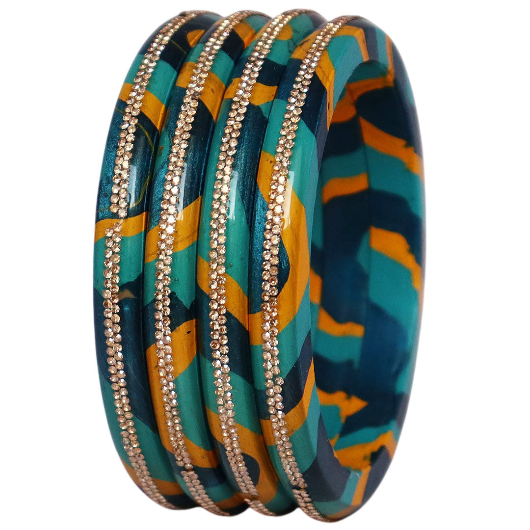 Lac Bangles Set Lahariya Design with Rhinestones Work