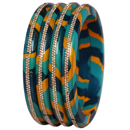 Lac Bangles Set Lahariya Design with Rhinestones Work