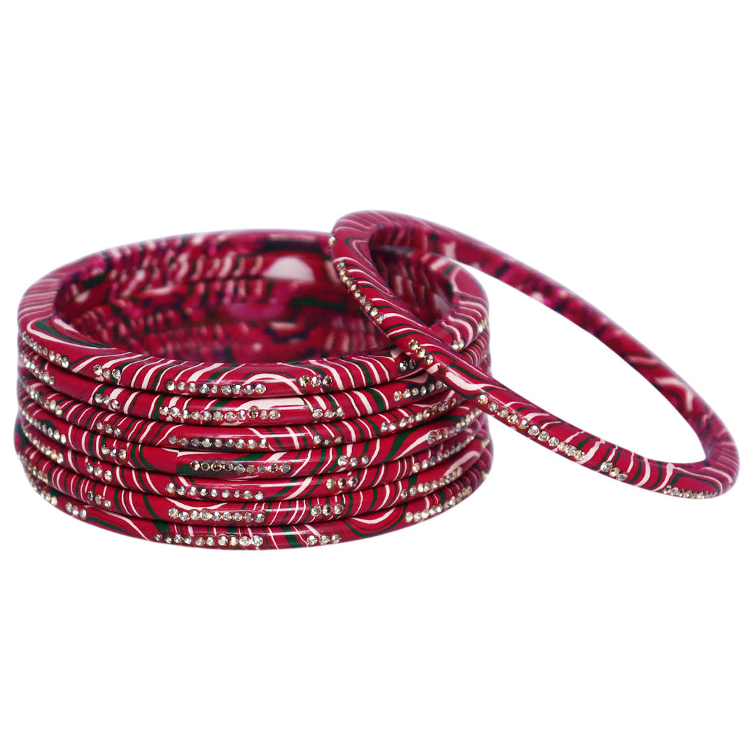 Traditional Handmade Pure Lac Bangles Set for Women in Multicolor Leheriya Pattern