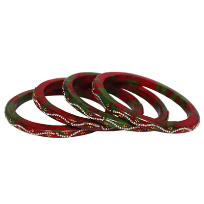 Designer Handmade Pure Lac Bangles for Women Glossy Rajasthani Ethnic Bangles with Rhinestone Wave Pattern