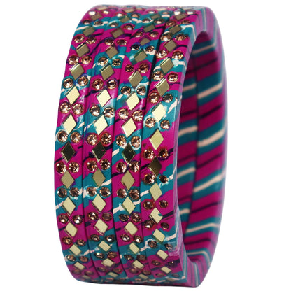 Traditional Rajasthani Leheriya Lac Bangles for Women | Handmade Mirror Work & Rhinestone Bangles by TAJ BRIDAL STORE