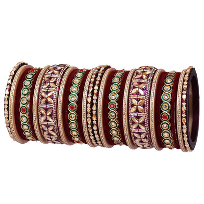 Rajasthani Wedding Chura with Kundan Beads & Velvet Bangles