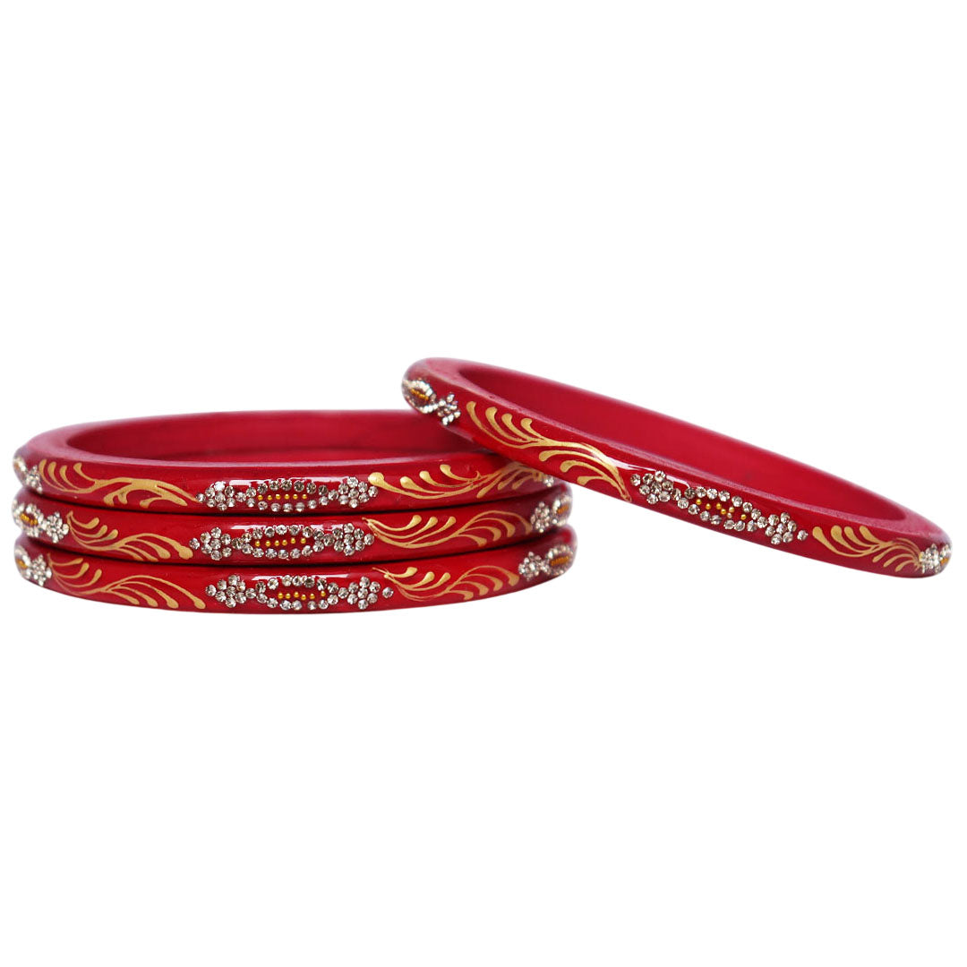 Handmade Pure Lac Bangles for Women with Handpainted Golden Leaf & Stone Work | Traditional Jaipur Rajasthani Bangles | Set of 4 | TAJ BRIDAL STORE