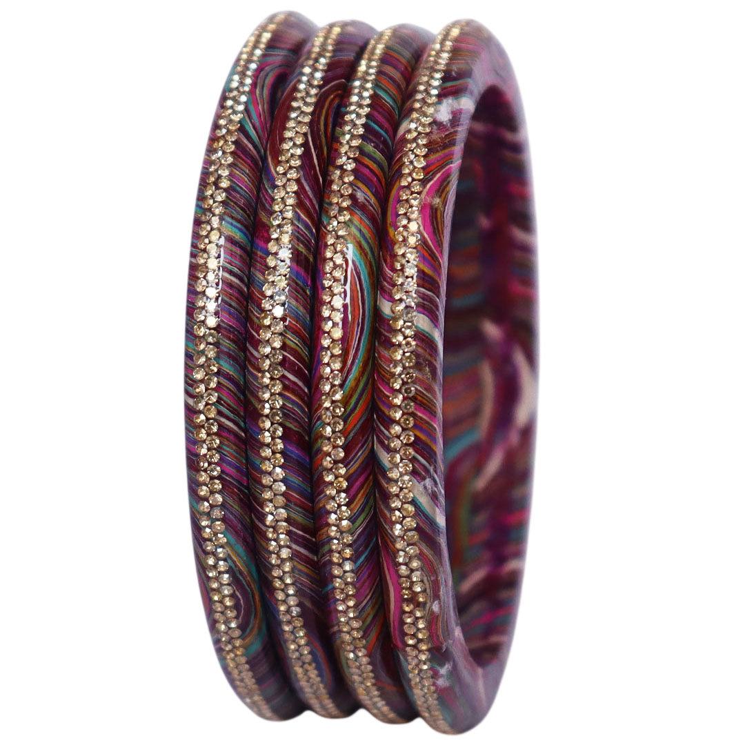 Rajasthani Lahariya Lac Bangles Set with Rhinestone Work by TAJ BRIDAL STORE
