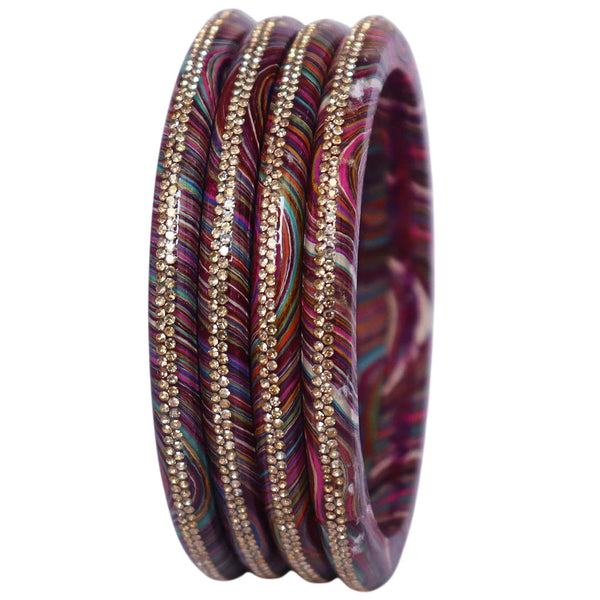 Rajasthani Lahariya Lac Bangles Set with Rhinestone Work by TAJ BRIDAL STORE