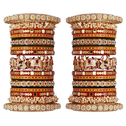 Royal Rajwadi Wedding Bangles Set with Elephant and Bridal Couple Motifs