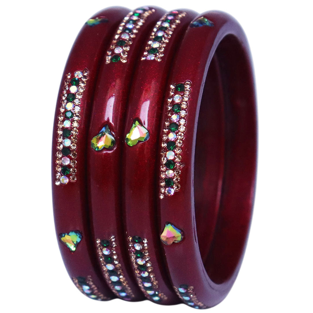Rajasthani Lac Bangles with Heart Shape Kundan & Rhinestones