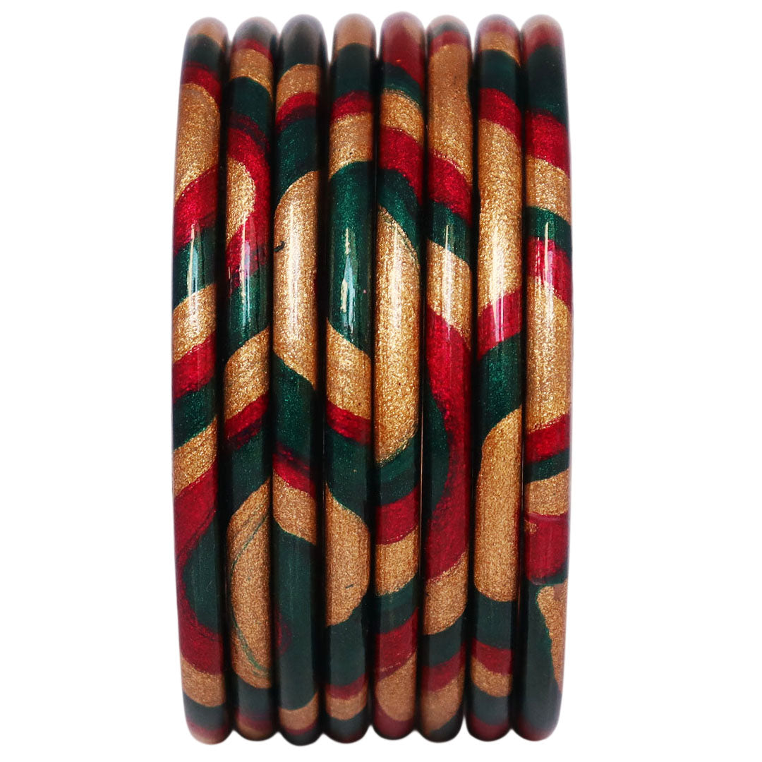 Lac Bangles Set Elegant Lahariya Pattern Bangles