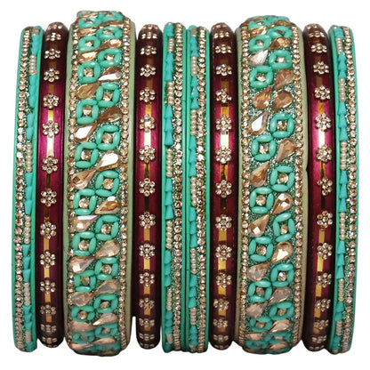 Fancy Jaipuri Lac Short Bangles Set with Kundan & Beads Design