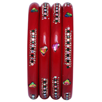 Rajasthani Lac Bangles with Heart Shape Kundan & Rhinestones