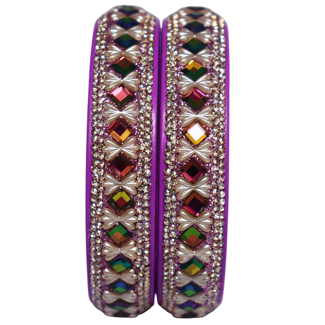 Traditional Rajasthani Pure Lac Kada Bangles for Women with Glossy Rhinestone Finish