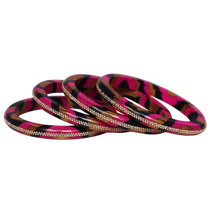 Lac Bangles Set Lahariya Design with Rhinestones Work