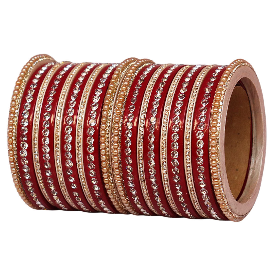 Rajasthani Lac Bangles Set with Rhinestone & Synthetic Beads Work