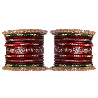 Pure Lac Bridal Bangles Set With Best Kundan-Rhinestones Flower Design