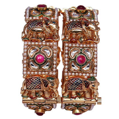 Gold Plated Bracelets Rajwadi Style Elephant Motif Kada