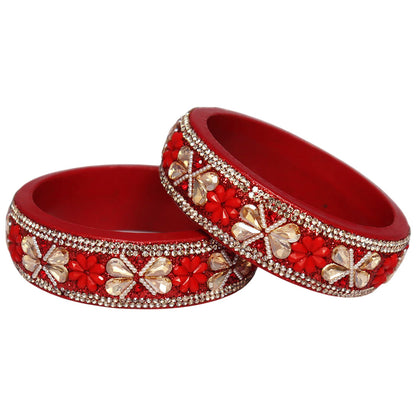 Designer Kundan Lac Bangles with Floral Rhinestones & Pearl Work by TAJ BRIDAL STORE
