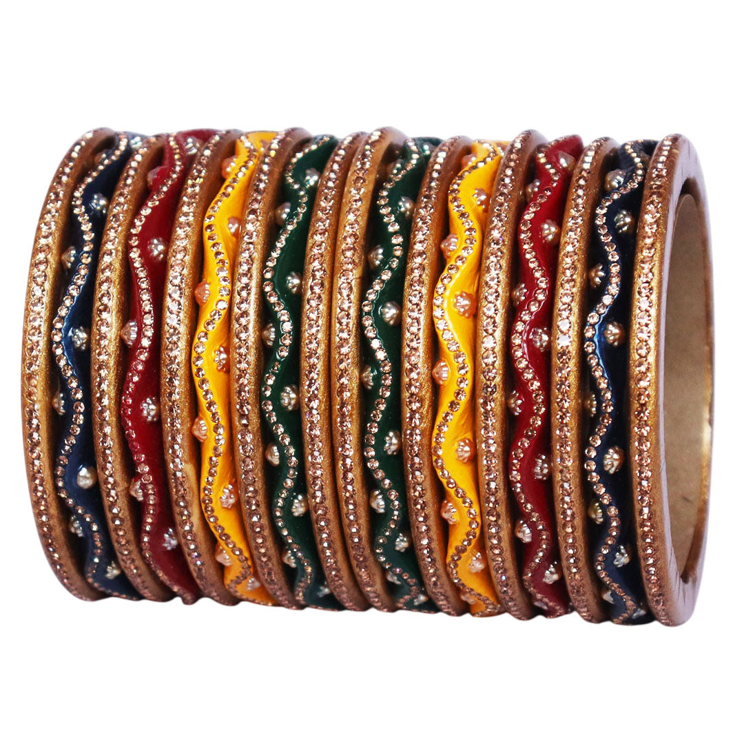 Colorful Lac Short Bangles Set in Zig Zag Design