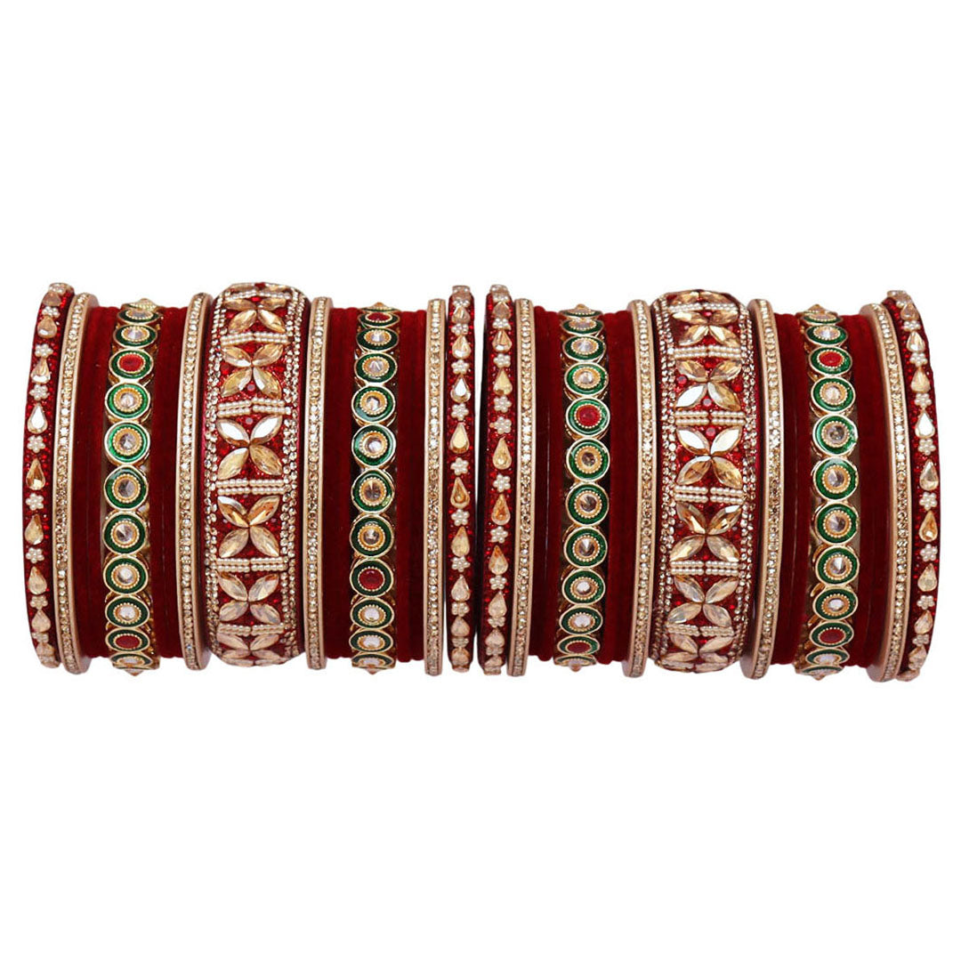 Rajasthani Wedding Chura with Kundan Beads & Velvet Bangles