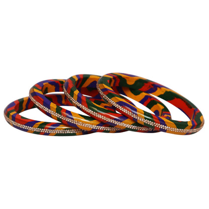 Lac Bangles Set Lahariya Design with Rhinestones Work
