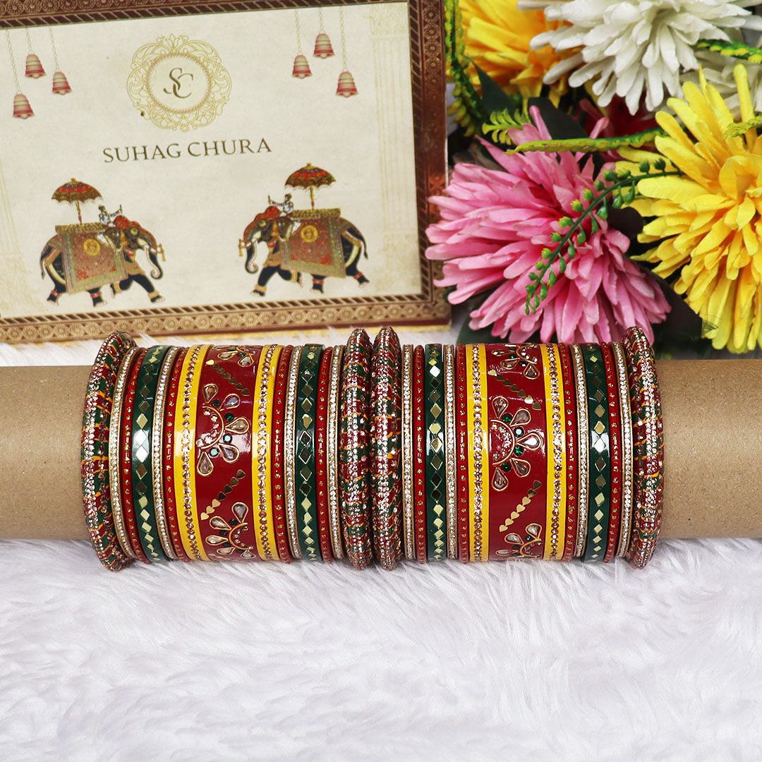 Karwa Chauth Traditional Bangles Set With Latest Kundan-Mirror Design