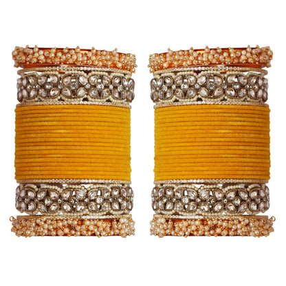 Premium Bridal Metal Bangles – Kundan Stone & Pearl Embellished