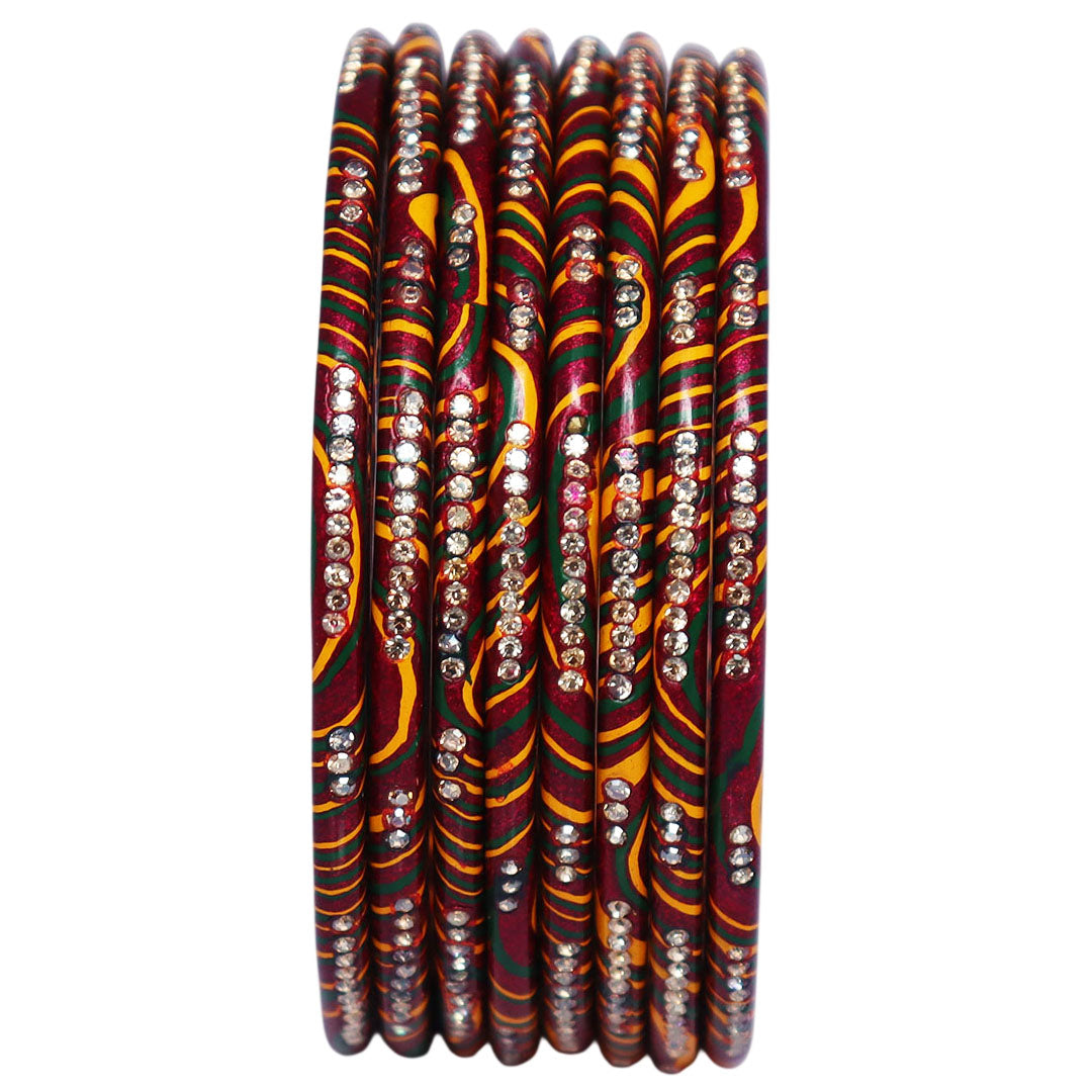 Traditional Rajasthani Jaipuri Pure Lac Bangles for Women with Leheriya Design and Rhinestones
