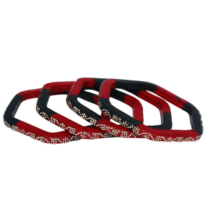 Designer Handmade Red Green Lac Bangles with Stone Work | Hexagon Bridal Bangles for Sawan Teej & Karwa Chauth