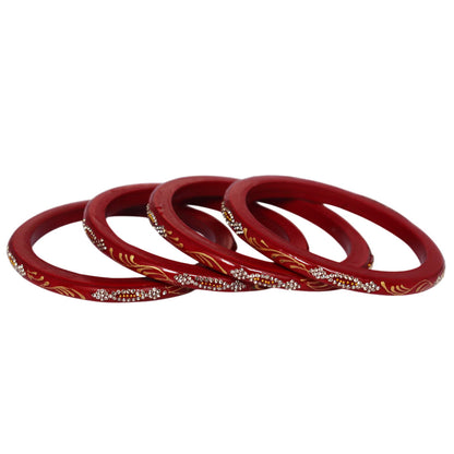 Handmade Pure Lac Bangles for Women with Handpainted Golden Leaf & Stone Work | Traditional Jaipur Rajasthani Bangles | Set of 4 | TAJ BRIDAL STORE