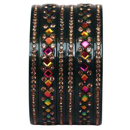 Women's Traditional Lac Bangles Set With Latest Rainbow Kundan Design