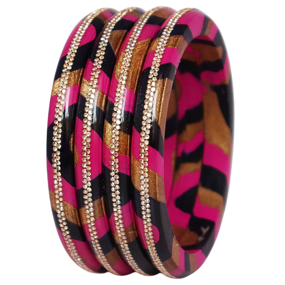 Lac Bangles Set Lahariya Design with Rhinestones Work